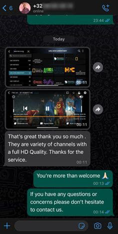 WhatsApp review from a Stream4K customer who renewed for 12 months